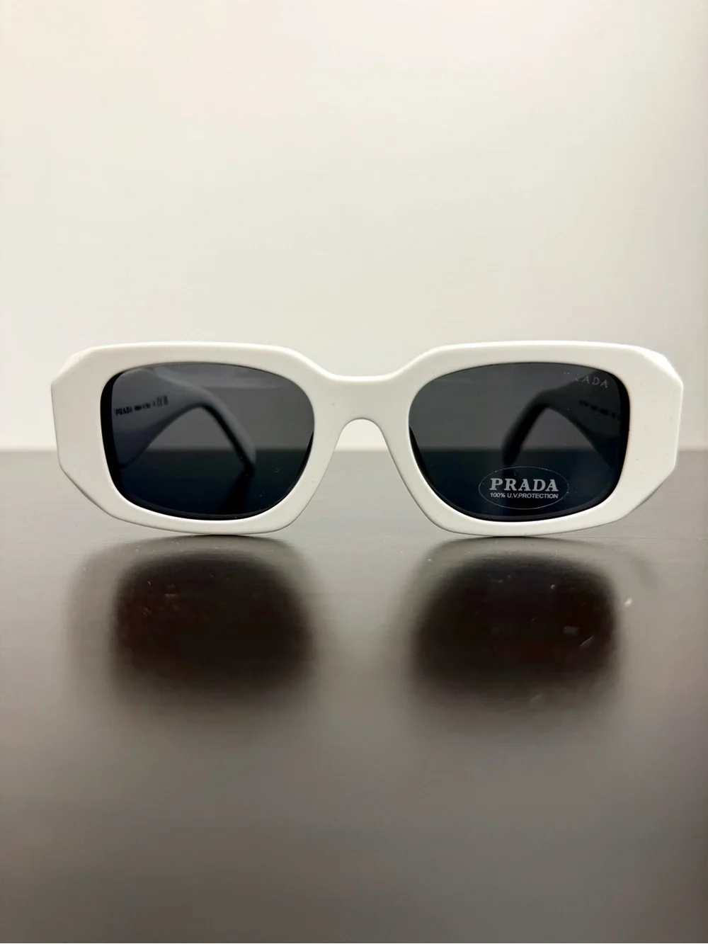 Prada White Oversized Angular Sunglasses with Dark Lenses